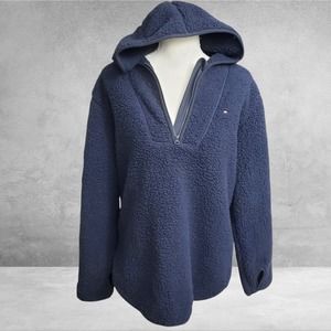 NWT Tommy Hilfiger Small Navy Faux Fur Sherpa Long Sleeve Hoodie